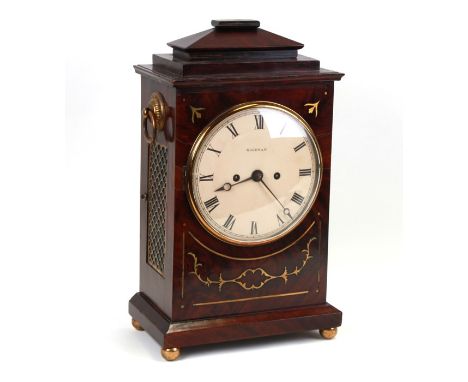 A George III bracket or table clock, the white circular dial with Roman numerals, signed 'Goodman', fitted with a fusee movem
