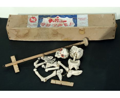 A vintage Pelham Skeleton puppet with instructions, in original box.