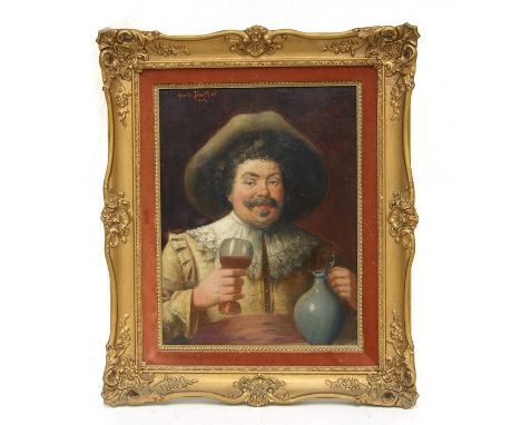 Franz du Mont (early 20th century French) - Portrait of a Cavalier Drinking Wine - signed &amp; dated 1904 upper left, oil on