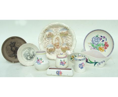 A group of Poole Pottery to include vases, planter and preserve pots; together with a Victorian Diamond Jubilee commemorative