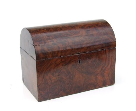 A 19th century dome topped walnut two-division tea caddy, 22cms wide.