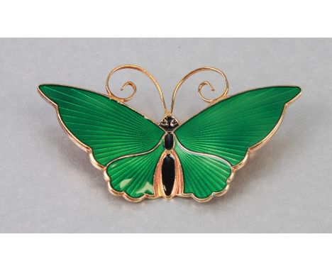 A David Andersen Norwegian sterling silver and green guilloche enamel butterfly brooch, 5.5cms wide.Condition Reportvery good