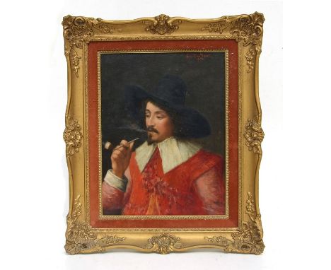 Franz du Mont (early 20th century French) - Portrait of a Cavalier Smoking a Clay Pipe - signed &amp; dated 1904 upper right,