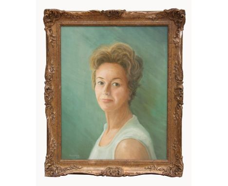 B G Cook (20th century British) - a head and shoulder portrait of a young woman, oil on canvas, signed and dated '72 lower le