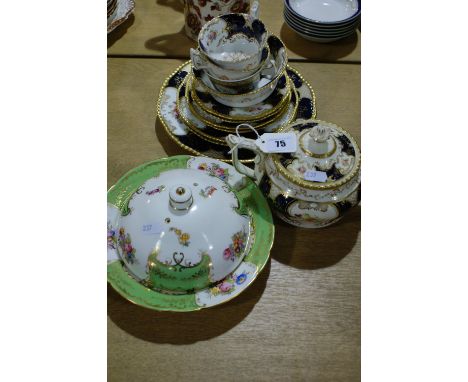 Twelve Pieces Of Spode "Batwing" Tea Ware Including A Teapot Together With A Green Version Lidded Muffin Dish