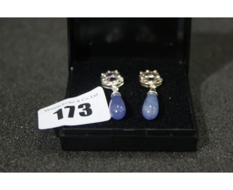 A Pair Of Blue Jade And Amethyst Drop Earrings