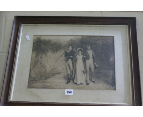 A Victorian Sepia Print Of Figures On A Pathway