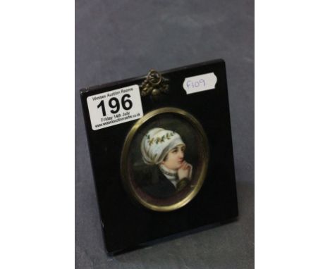 19th century Oval Miniature Portrait of a Lady in an Ebonised Frame
