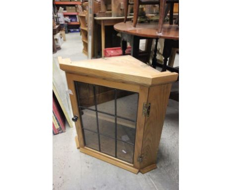 Pine hanging corner cabinet with glazed door and one shelf 