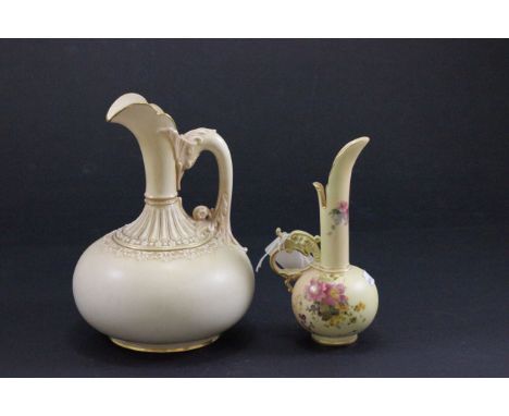 Two Royal Worcester Blush jugs the larger one marked Theodore E Stark New York to base
