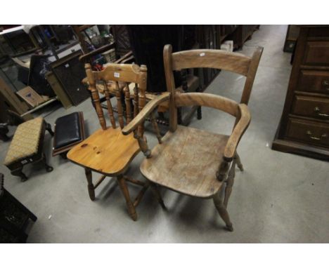 Two chairs to include a carver and pine stick back