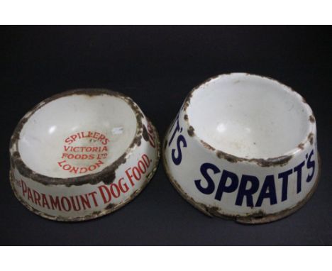 Two early enamel advertising dog bowls - Spratts & Spillers Osoko
