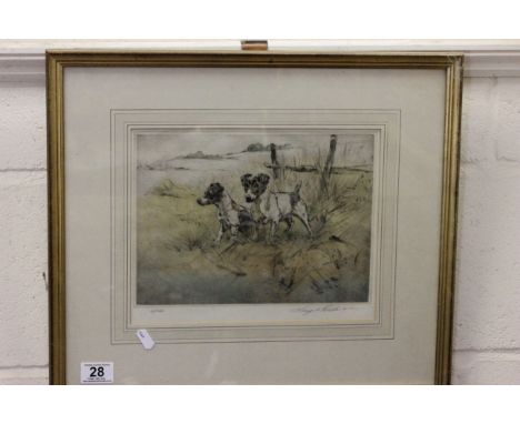 Framed & glazed Ltd Edition print of a pair of Terriers, signed in margin by the artist