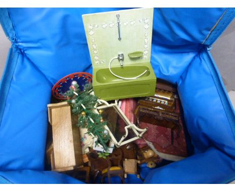 Box of vintage dolls house furniture