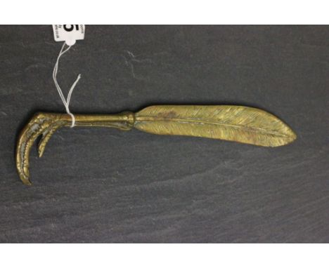 Vintage paper knife in the form of a birds claw and feather