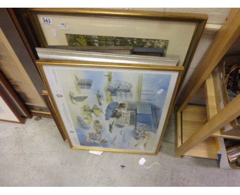 Watercolour entitled  "Sion House from the river" by Colleen Farr plus collection of pictures including signed print by Sir E