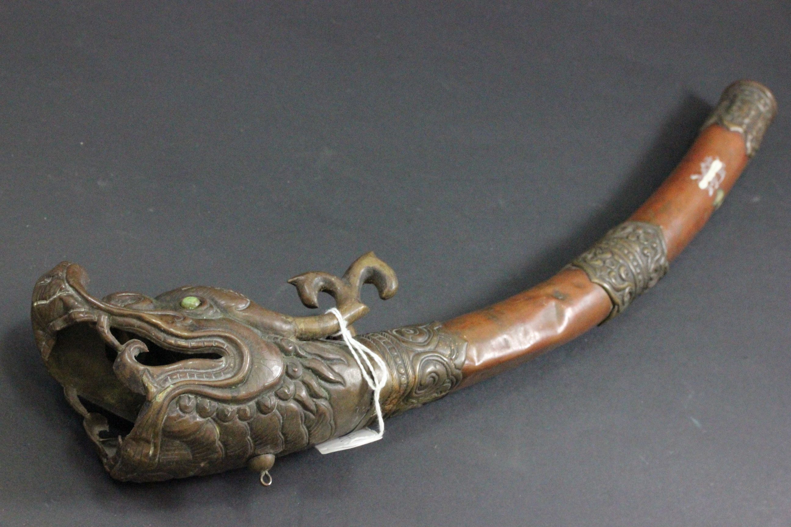 Brass & copper Asian horn in the form of a Dragon