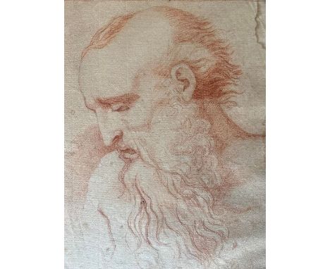 18th Century School. Old Master Study of a Man's Head, unsigned, red chalk drawing on laid/chain-lined paper bearing manufact