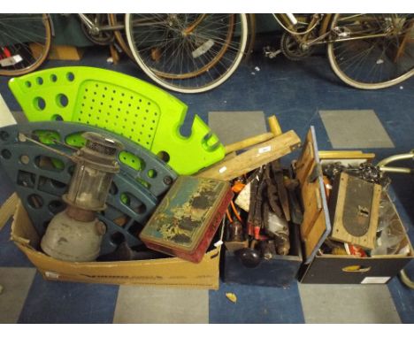 Three Boxes to Include Glassware Metal are Tools Gas Lamp Etc. 
