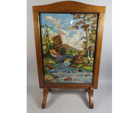 An Oak Framed Tapestry Fire Screen (Leg AF).