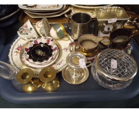 A Tray of Sundries to Include Glass Ware China Ware Some by Royal Worcester Copper Lustre Jugs Etc. 