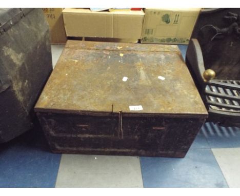 A Metal Trunk Containing Fur Stole Metal Filing Drawer Drain Hopper Etc.