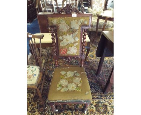 A Victorian Walnut Barley Twist Prie Dieu with Tapestry Seat and Back.