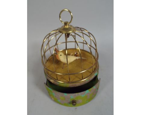 A 1950's Automaton Cigarette Box in the Form of Birds in Cage.