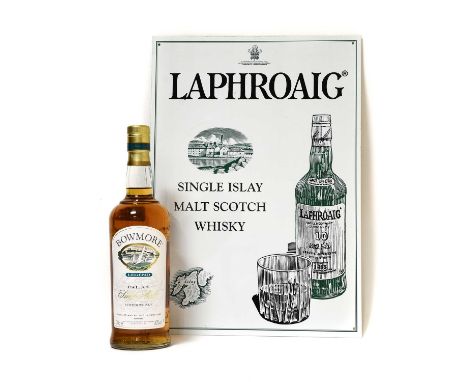 Bowmore Legend Islay Single Malt Scotch Whisky, 40% vol 700ml (one bottle), together with a modern Laphroaig enamel sign (2)