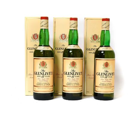 Glenlivet 12 Years Old Pure Single Malt Scotch Whisky, 1980s bottlings, 40% vol 75cl, in original cardboard sleeves (three bo