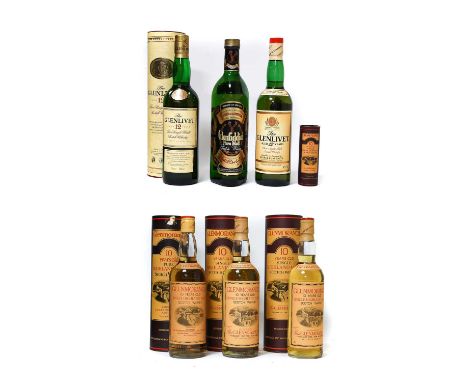 Glenmorangie 10 Years Old Single Highland Malt Scotch Whisky, 1980s bottling, 40% vol 75cl (two bottles), Glenlivet 12 Years 