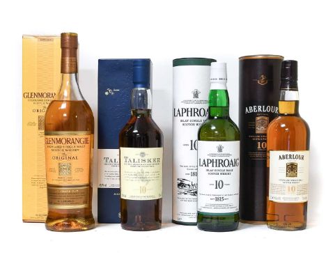 Laphroaig 10 Years Old Islay Single Malt Scotch Whisky, 40% vol 70cl (one bottle), Aberlour 10 Year Old Highland Single Malt 