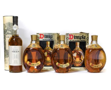 Dimple De Luxe Scotch Whisky, 1970s bottling, 70º proof, 26 2/3 fl. ozs. (three bottles), Oban 14 Year Old Single Malt Scotch