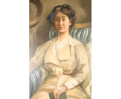 J MILNE
Portrait of Isabella Dickson Smith nee Harvey
Edinburgh Seamstress
Signed, oil on canvas, 74cm x 49cm