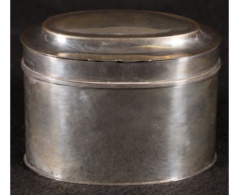 Silver oval tea caddy with reeded edge, Birmingham 1913, 125g