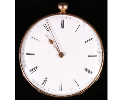 19th century Leroy French open faced pocket watch, with roman enamel dial inscribed "Porthouse St Croix" the key winding cyli