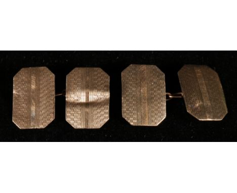 Pair of 9ct gold engine turned rectangular cufflinks CONDITION REPORT: 3.2g in weight.  One cufflink is dented (see main imag