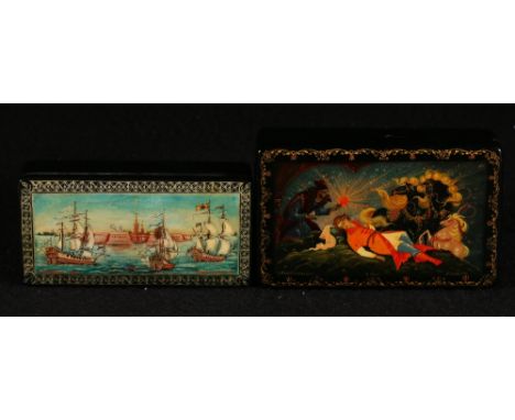 Two 20th century Russian lacquer trinket boxes, largest 10cm long