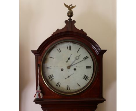 Regency longcase clock, maker John Pinkerton of Haddington, with Roman enamel dial having date and seconds, the line inlaid c