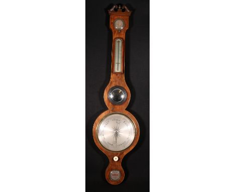 George III mahogany barometer maker by William Wright of 47 Tooley Street, London, with silvered hydrometer, thermometer and 