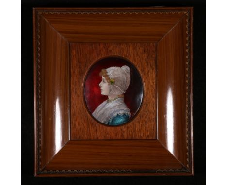 Limoges oval enamel miniature portrait of a girl, signed P Bonnaud, framed 9cm x 8cm CONDITION REPORT: Frame size 21cm x 22cm