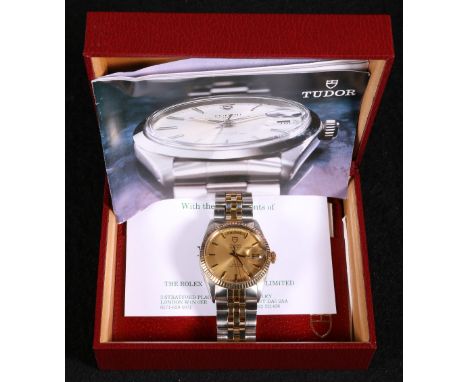 Tudor Oyster gents bi-coloured wristwatch, the champagne dial with day and date apertures, baton numerals CONDITION REPORT: I