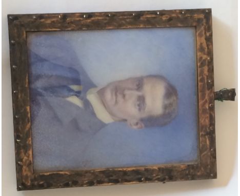 Late 19th century portrait miniature of a gentleman in a blue suit
Watercolour on ivory, 7.5cm x 6cm
Contained within a recta