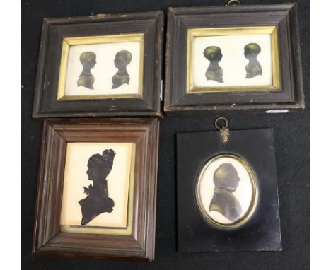 Pair of 19th century Portrait Silhouettes of young girls, bronzed, 10cm x 6cm and two others (4)