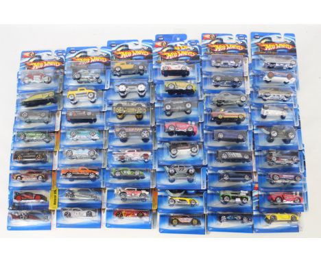 Hot Wheels - 50 x unopened carded models from the mid 2000s including Baja Bug # H9069, Honda Civic Type R # J7993, Fiat 500C
