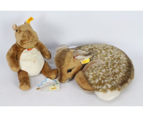 Steiff - Two unboxed Steiff plush toys. Lot includes a Steiff 'Cosy Friends Hippo #110047; together with a Steiff resting Faw