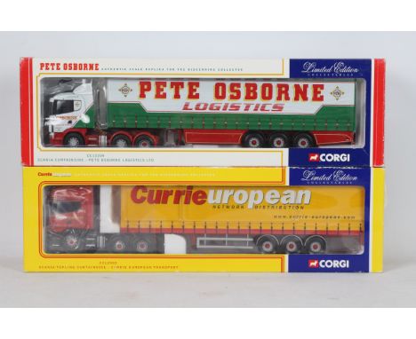 Corgi - Two boxed Corgi Limited Edition 1:50 scale diecast trucks. Lot consists of Corgi CC12903 Scania Topline Curtainside '