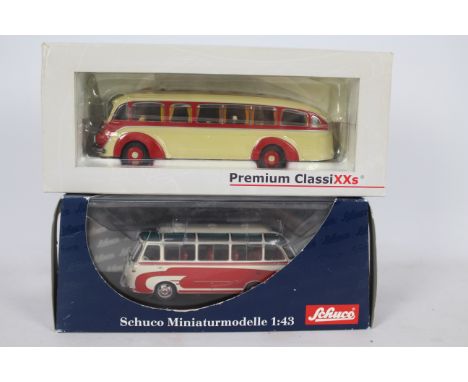 Premium Classixxs, Schuco - Two boxed 1:43 scale diecast model buses. Lot consists of Premium Classixxs Limited Edition #1232