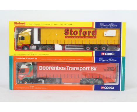 Corgi - Two boxed Corgi Limited Edition 1:50 scale diecast trucks. Lot consists of Corgi CC12702 ERF ECS Curtainside 'Stoford