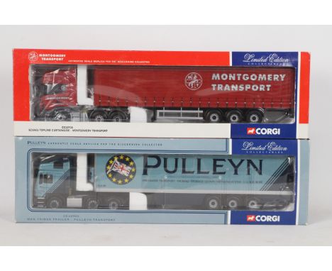 Corgi - Two boxed Corgi Limited Edition 1:50 scale diecast trucks. Lot consists of Corgi CC12916 Scania Topline Curtainside '